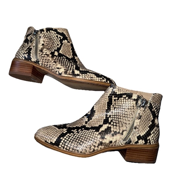 ALDO LADIES LEATHER ANKLE BOOTS SIZE 8‎ SNAKE PRINT BLOCK HEEL BROWN/BEIGE ZIP - Picture 1 of 9